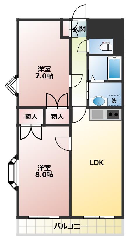 エクリューI(2LDK/2階)の間取り写真