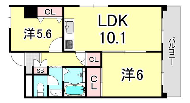 デュオ苦楽園 2号棟(2LDK/2階)の間取り写真