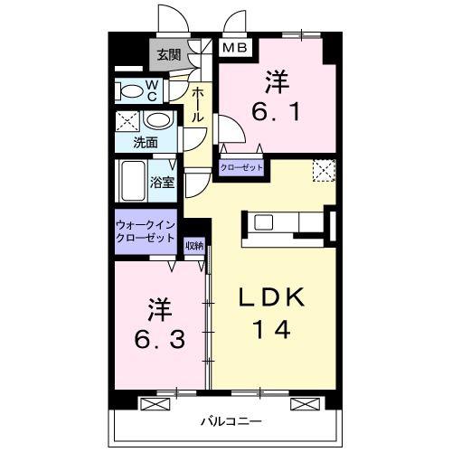 ヴィダ・アルボレス(2LDK/6階)の間取り写真