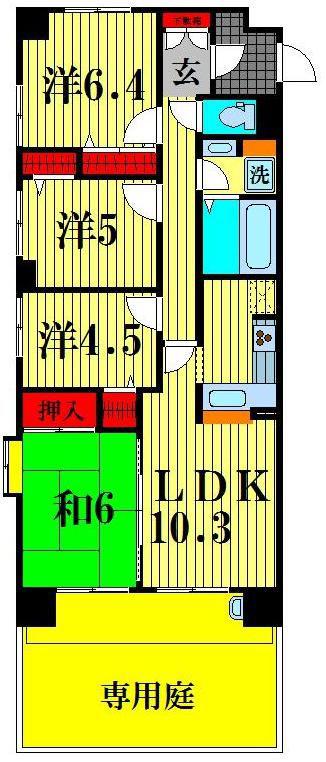 ダイアパレス北松戸 103(4LDK/1階)の間取り写真