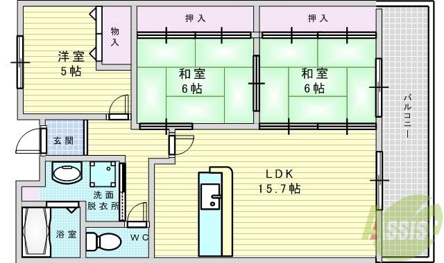 カルム千里山土井C棟(3LDK/3階)の間取り写真