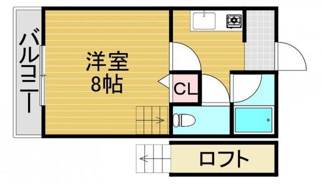 エリーレンス城南(1K/2階)の間取り写真