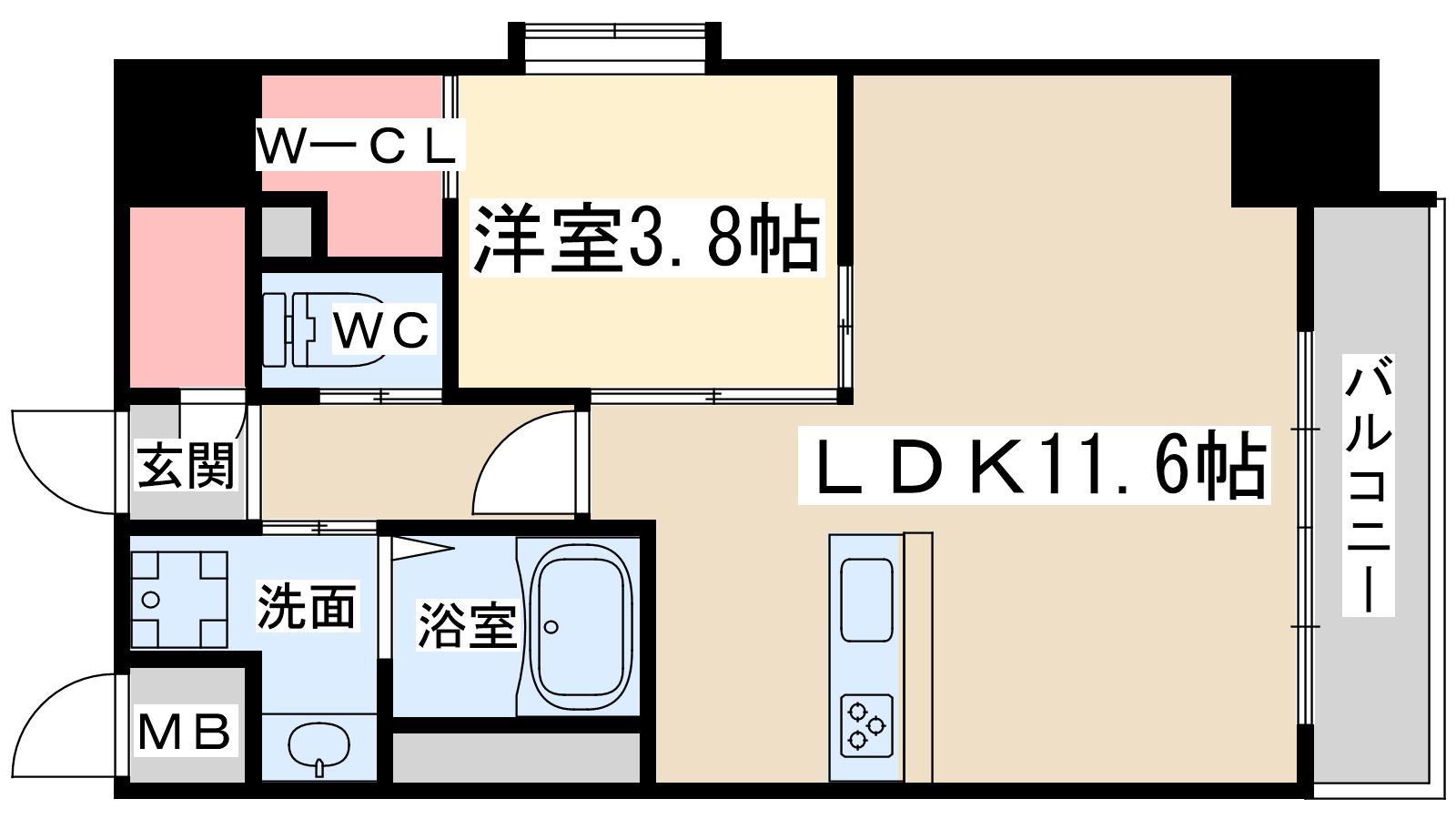 アバンティうめきた(1LDK/2階)の間取り写真