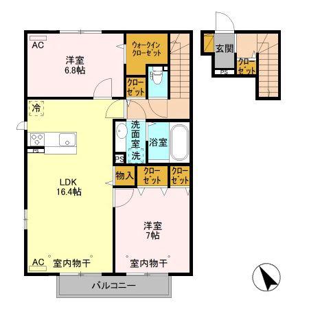 ウィットパークサイドB(2LDK/2階)の間取り写真
