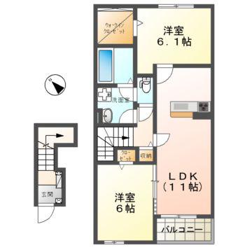 ララ フェリーチェ(2LDK/2階)の間取り写真