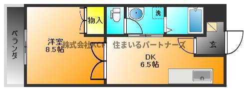 クラウンII津福(1DK/6階)の間取り写真