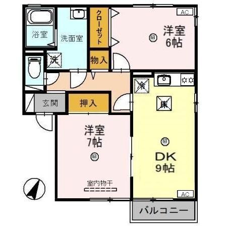 グリーンパーク B(2DK/1階)の間取り写真