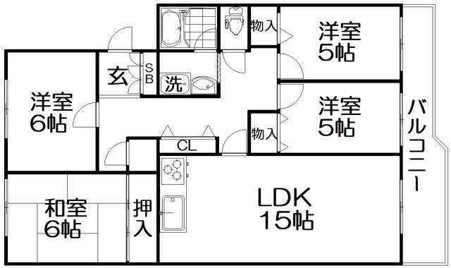 山田池パークハイツ1棟(4LDK/4階)の間取り写真