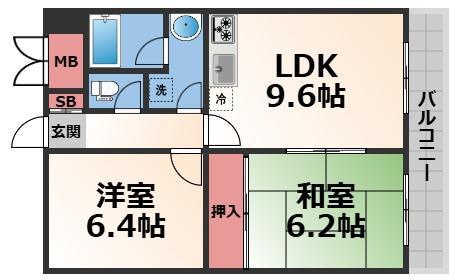 オルゴグラート長田(2DK/8階)の間取り写真