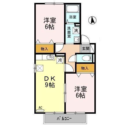 ウィルモア愛谷B(2DK/1階)の間取り写真