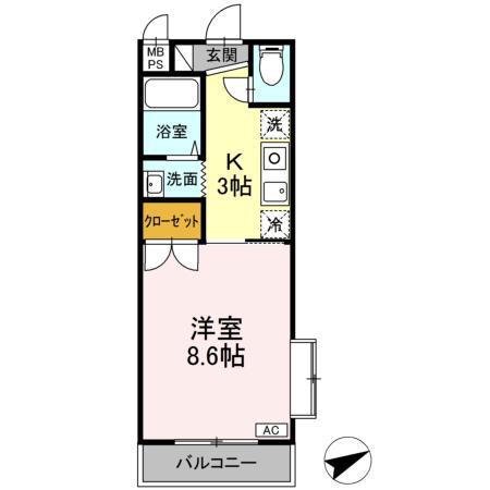 ピンフィール一番館(1K/3階)の間取り写真