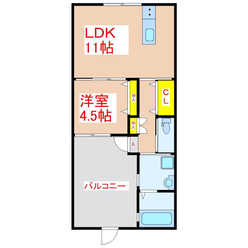 CONTENTO A棟(1LDK/2階)の間取り写真