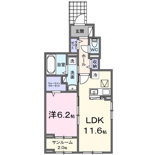 ハピネス(1LDK/1階)の間取り写真