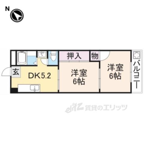 富雄サニーハイツ(2DK/3階)の間取り写真