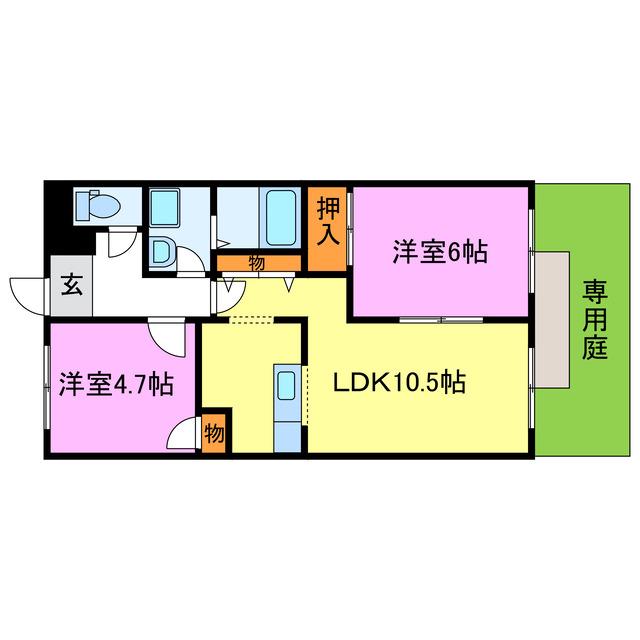 グリーンヒルズ幸陽(2LDK/1階)の間取り写真