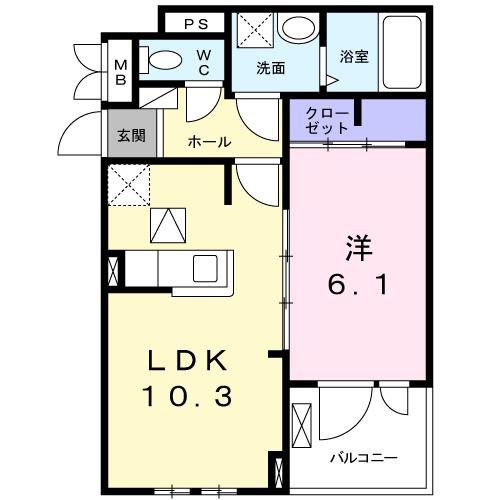 コモディ モンテII(1LDK/1階)の間取り写真