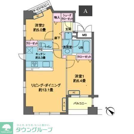 カスタリア茅場町(2LDK/3階)の間取り写真
