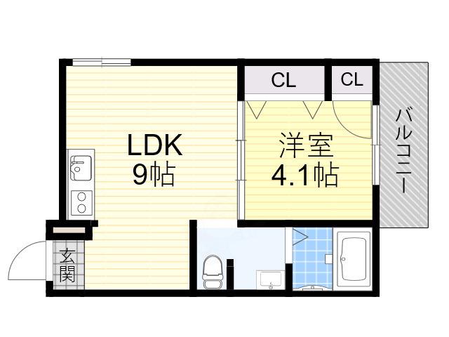 Fメゾン西加賀屋Ⅱ番館(1LDK/3階)の間取り写真