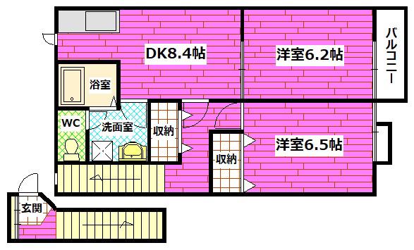 スウイートウィッラ(2DK/2階)の間取り写真