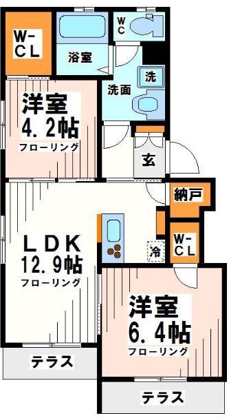 エルミタージュ桜上水 当社弊社管理(2LDK/1階)の間取り写真