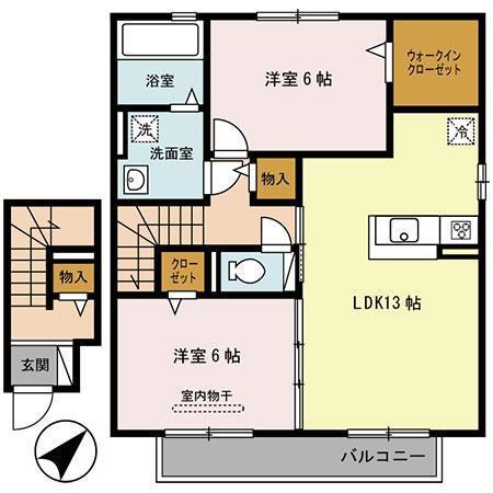 ディアコート白水(2LDK/2階)の間取り写真