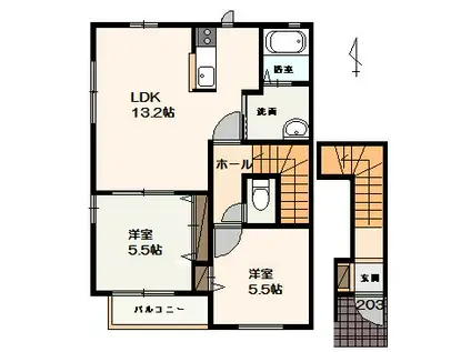 コンチェルト(2LDK/2階)の間取り写真