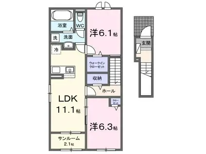 シーサイド・ヴィラIII(2LDK/2階)の間取り写真