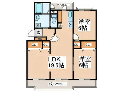 VILLAGE森の里A号棟(2LDK/4階)の間取り写真