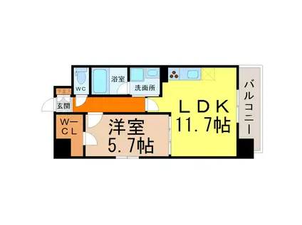 レジデンス悠海(1LDK/11階)の間取り写真