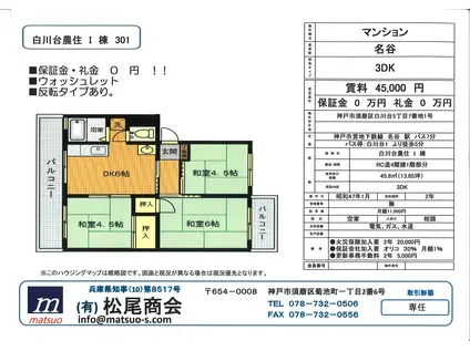 白川台農住団地I棟(3DK/3階)の間取り写真