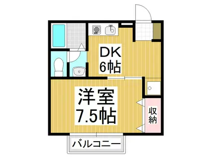 プレジール啓寿北館B棟(1DK/2階)の間取り写真