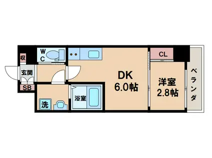 ファーストフィオーレ天王寺(1DK/2階)の間取り写真