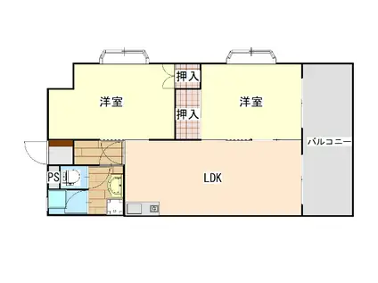 マンション井原(2LDK/3階)の間取り写真