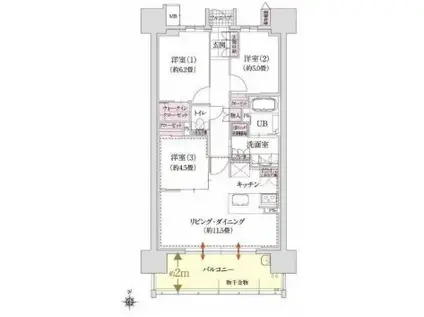 ウィスティリア浜松中央(3LDK/13階)の間取り写真