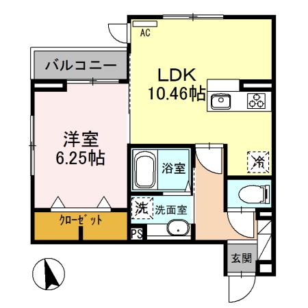 メゾン・アサヒ(1LDK/2階)の間取り写真