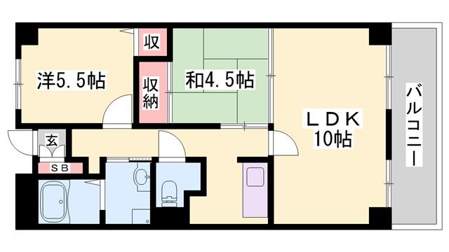 ヌーベゆらの(2LDK/2階)の間取り写真