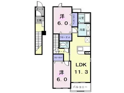 アイビーガーデンC(2LDK/2階)の間取り写真
