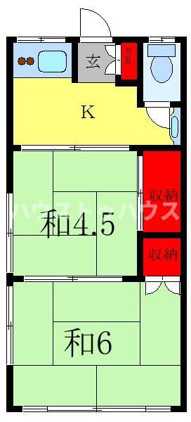 岡本荘(2K/2階)の間取り写真