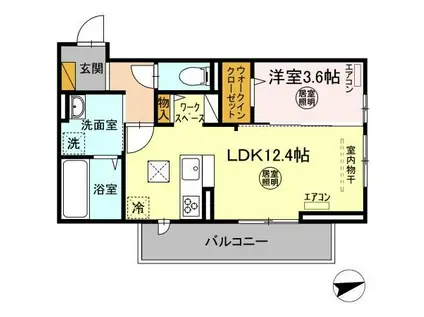 D-ROOM請西南 A棟(1LDK/1階)の間取り写真
