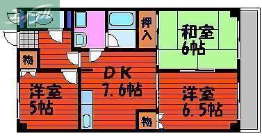 ビラペディメント(3DK/3階)の間取り写真