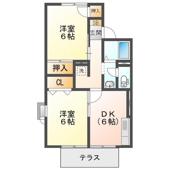 カーサセレーノ A(2DK/1階)の間取り写真