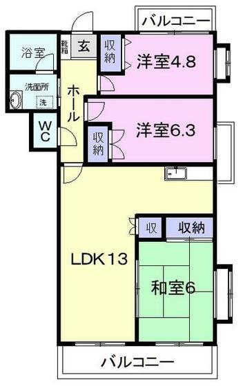 Kボヌール(3LDK/2階)の間取り写真