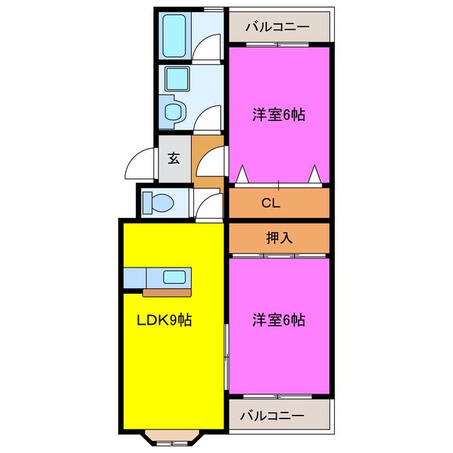ドミールおおわら(2LDK/2階)の間取り写真