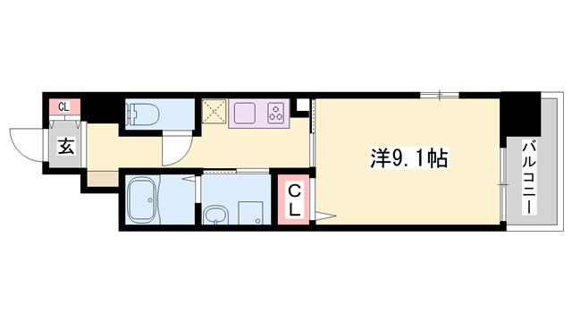 クレール姫路(1K/1階)の間取り写真