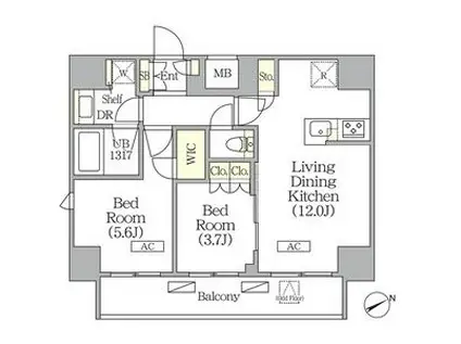 ジオエント町屋(2LDK/11階)の間取り写真