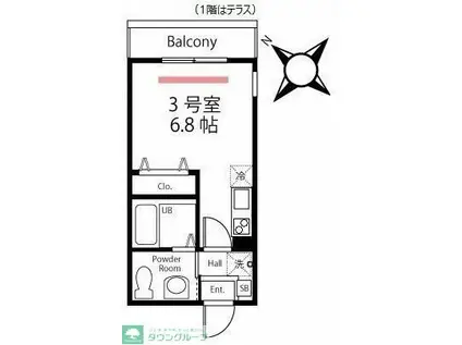 ハーミットクラブハウスプティバッセII(ワンルーム/2階)の間取り写真