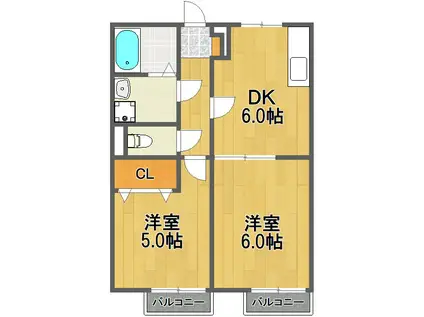 アムール松葉(2DK/2階)の間取り写真