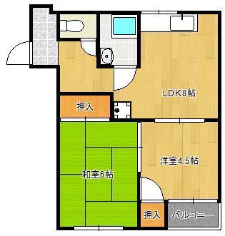 槻田コーポA棟(2LDK/4階)の間取り写真