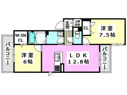プレジール上中条 B棟(2LDK/1階)の間取り写真