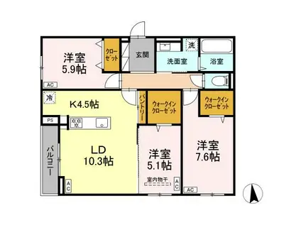 CLASSEUM仙台小田原 I(3LDK/3階)の間取り写真
